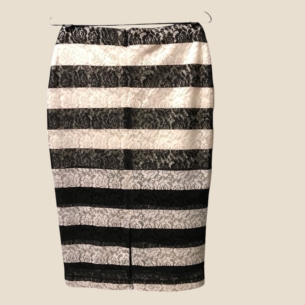 Express Black and White Lace Striped Pencil Skirt - Picture 9 of 10